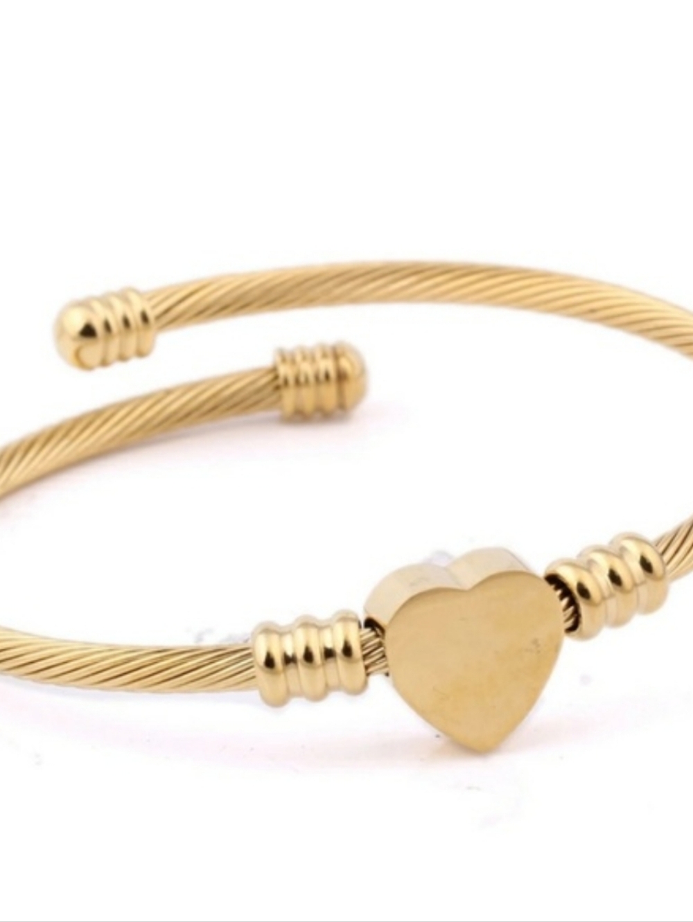Gold Heart Cable Cuff Bracelet - Unbranded- Adjustable